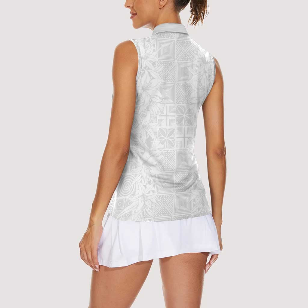 Nigeria Osun-Osogbo Festival Women Sleeveless Polo Shirt White Lily Lei With Yoruba Pattern - Wonder Print Shop