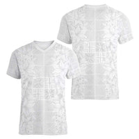 Nigeria Osun-Osogbo Festival Women V-Neck T-Shirt White Lily Lei With Yoruba Pattern - Wonder Print Shop