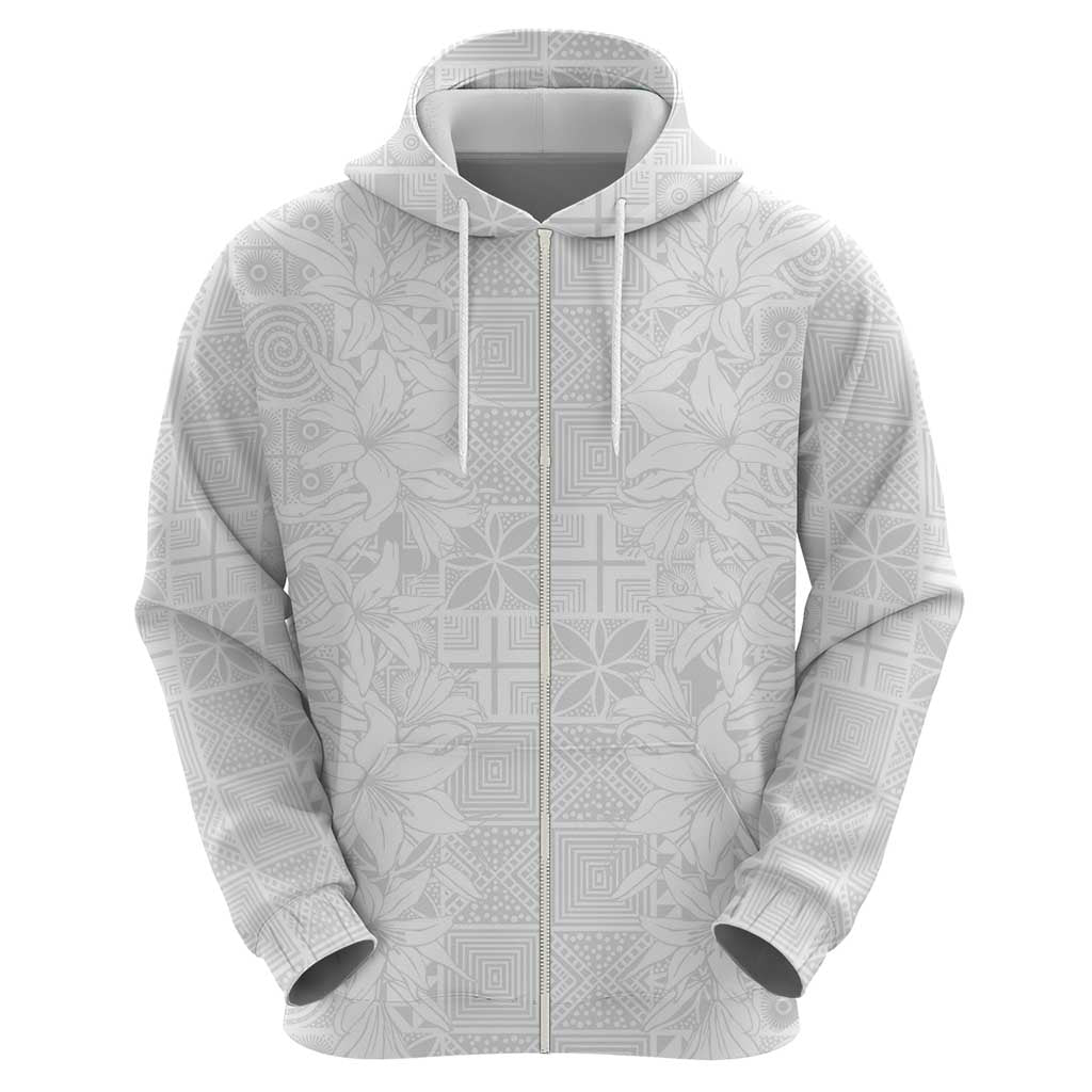 Nigeria Osun-Osogbo Festival Zip Hoodie White Lily Lei With Yoruba Pattern - Wonder Print Shop
