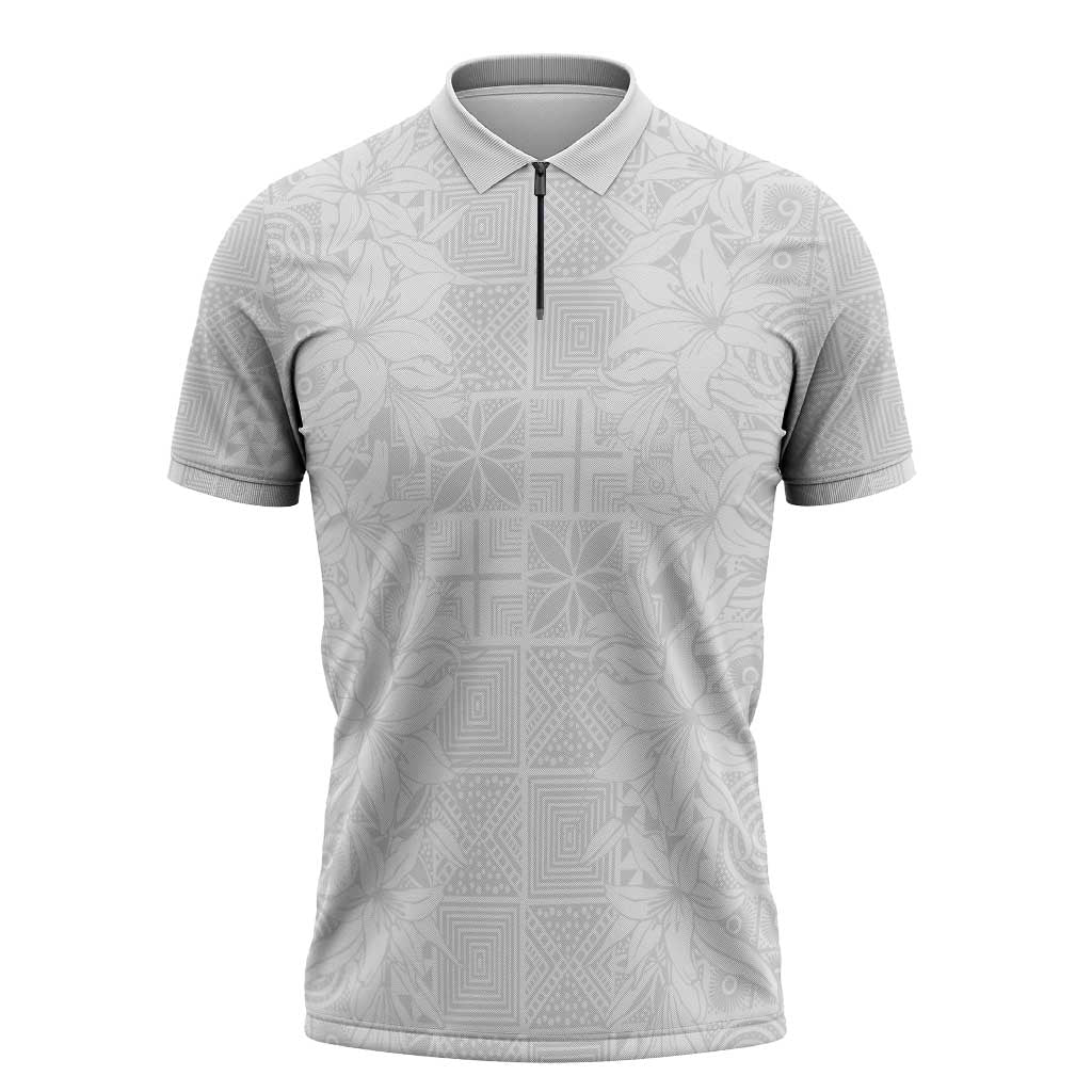 Nigeria Osun-Osogbo Festival Zipper Polo Shirt White Lily Lei With Yoruba Pattern - Wonder Print Shop