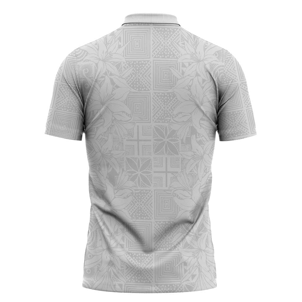 Nigeria Osun-Osogbo Festival Zipper Polo Shirt White Lily Lei With Yoruba Pattern - Wonder Print Shop