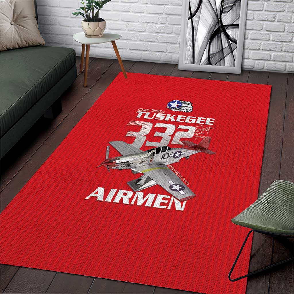 Tuskegee Red Tails Airmen Area Rug P-51 Mustang 332nd Fighter Group - Red - Wonder Print Shop