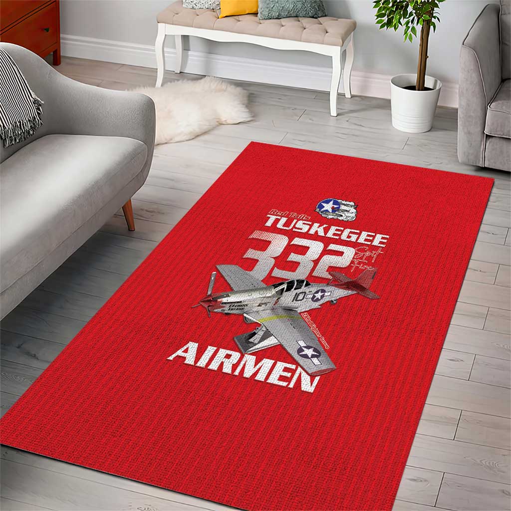 Tuskegee Red Tails Airmen Area Rug P-51 Mustang 332nd Fighter Group - Red - Wonder Print Shop