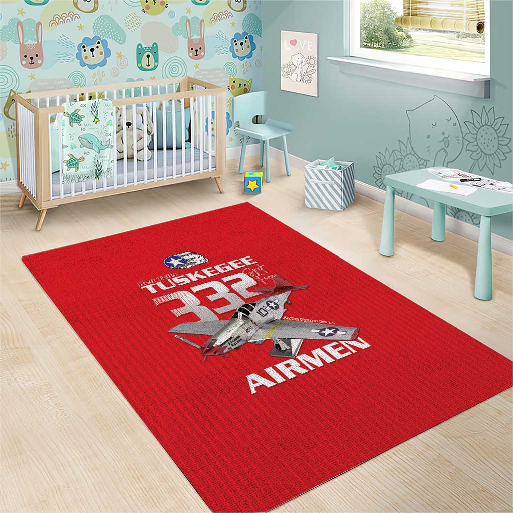 Tuskegee Red Tails Airmen Area Rug P-51 Mustang 332nd Fighter Group - Red - Wonder Print Shop