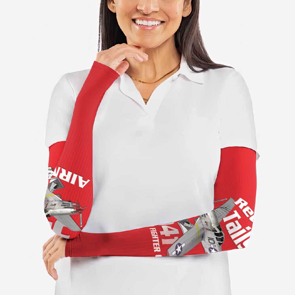 Tuskegee Red Tails Airmen Arm Sleeves P-51 Mustang 332nd Fighter Group - Red - Wonder Print Shop