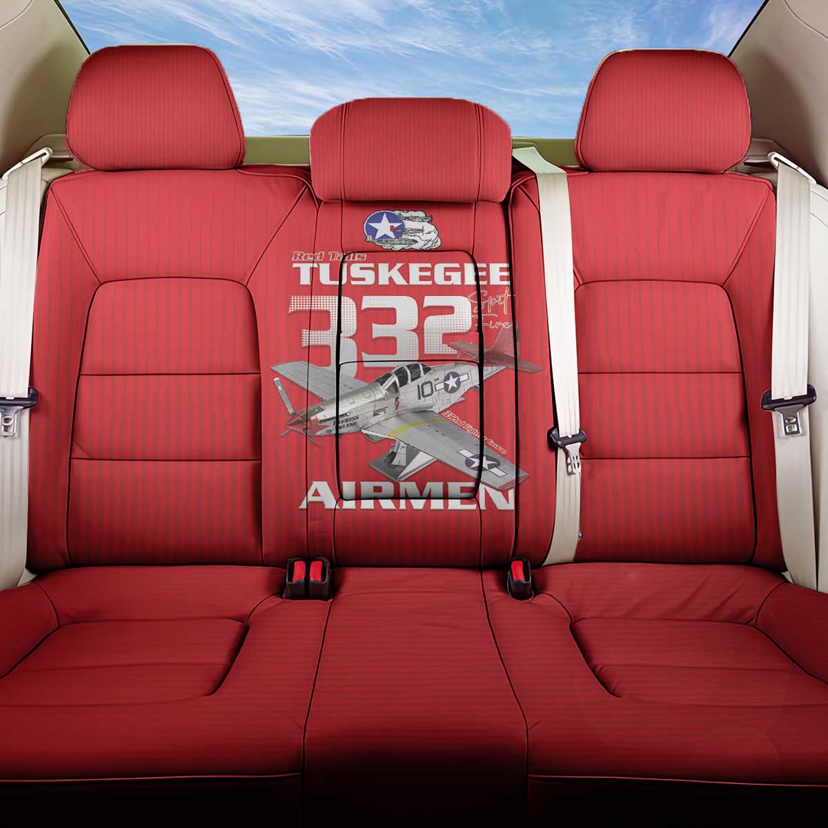 Tuskegee Red Tails Airmen Back Car Seat Cover P-51 Mustang 332nd Fighter Group - Red - Wonder Print Shop