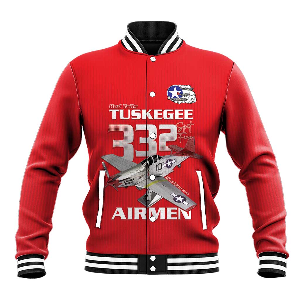 Tuskegee Red Tails Airmen Baseball Jacket P-51 Mustang 332nd Fighter Group - Red - Wonder Print Shop