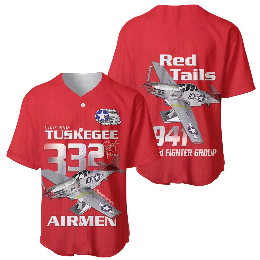 Tuskegee Red Tails Airmen Baseball Jersey P-51 Mustang 332nd Fighter Group - Red - Wonder Print Shop