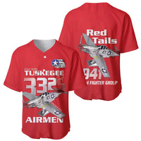 Tuskegee Red Tails Airmen Baseball Jersey P-51 Mustang 332nd Fighter Group - Red - Wonder Print Shop