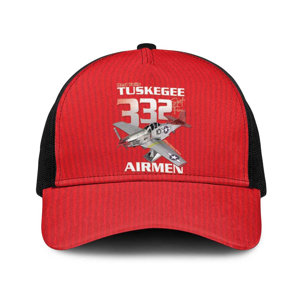 Tuskegee Red Tails Airmen Baseball Net Cap P-51 Mustang 332nd Fighter Group - Red - Wonder Print Shop