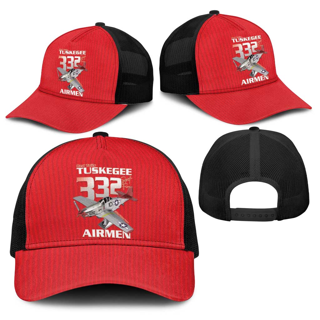 Tuskegee Red Tails Airmen Baseball Net Cap P-51 Mustang 332nd Fighter Group - Red - Wonder Print Shop