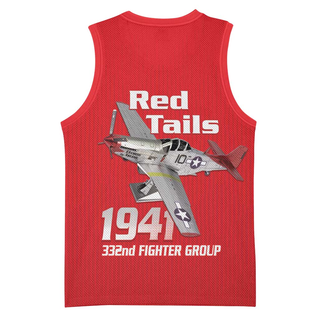 Tuskegee Red Tails Airmen Basketball Jersey P-51 Mustang 332nd Fighter Group - Red - Wonder Print Shop