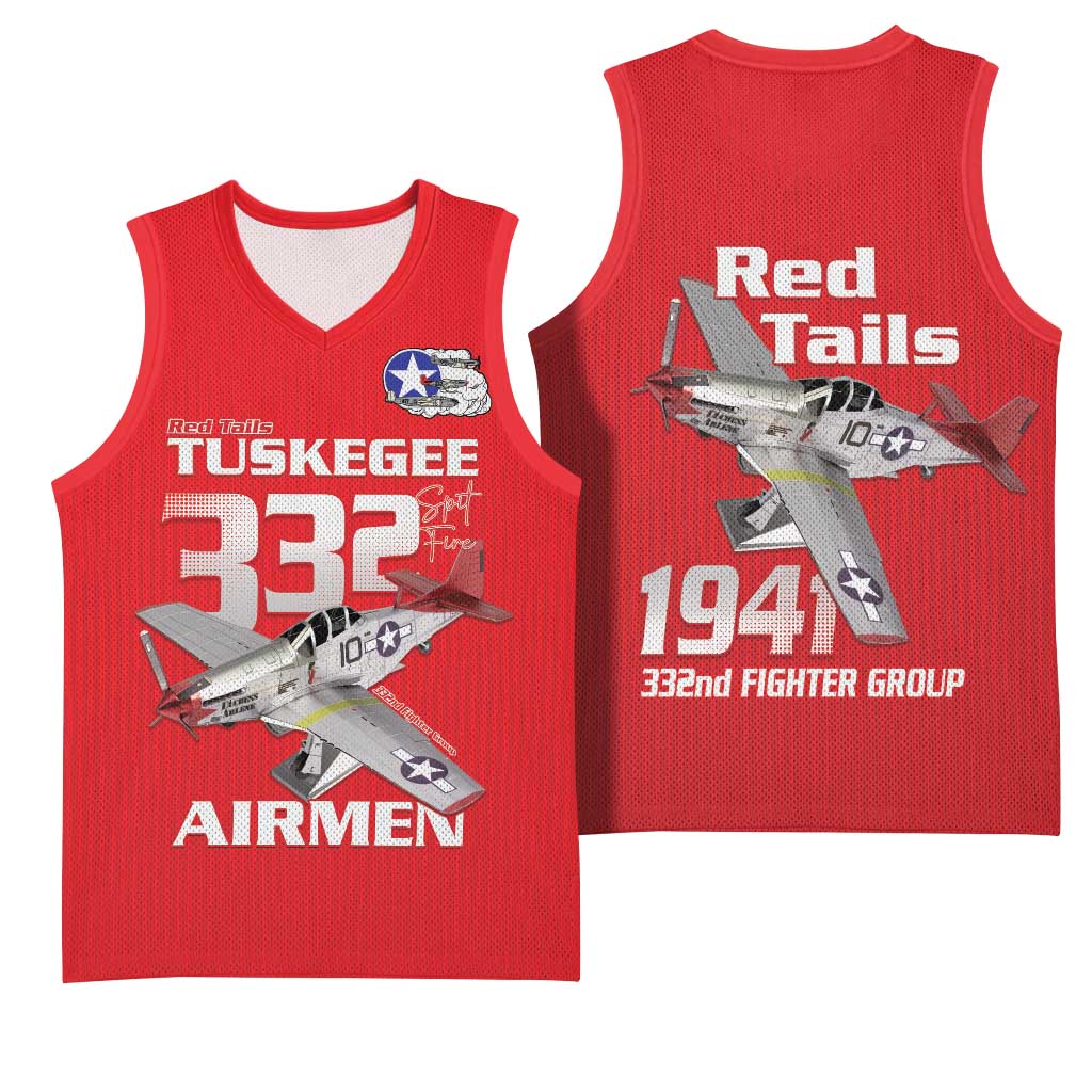 Tuskegee Red Tails Airmen Basketball Jersey P-51 Mustang 332nd Fighter Group - Red - Wonder Print Shop