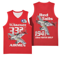 Tuskegee Red Tails Airmen Basketball Jersey P-51 Mustang 332nd Fighter Group - Red - Wonder Print Shop