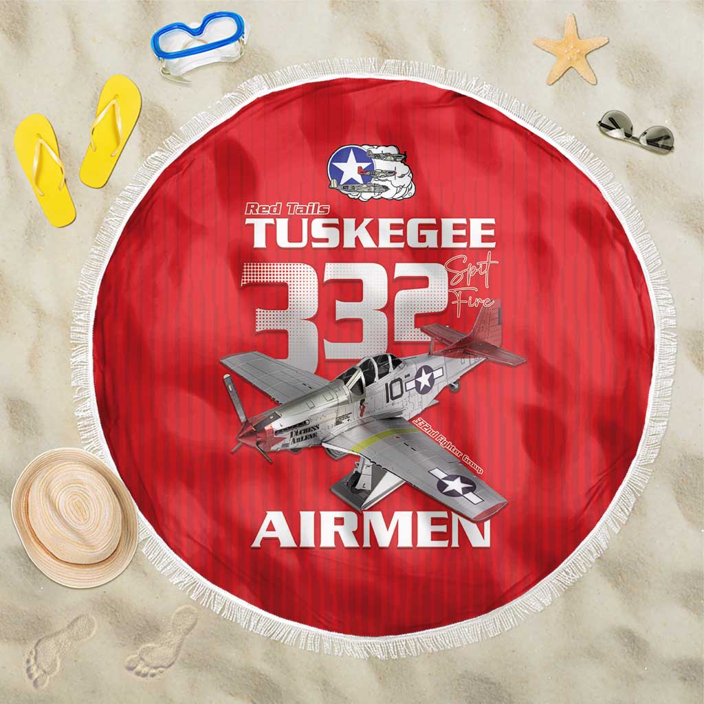 Tuskegee Red Tails Airmen Beach Blanket P-51 Mustang 332nd Fighter Group - Red - Wonder Print Shop