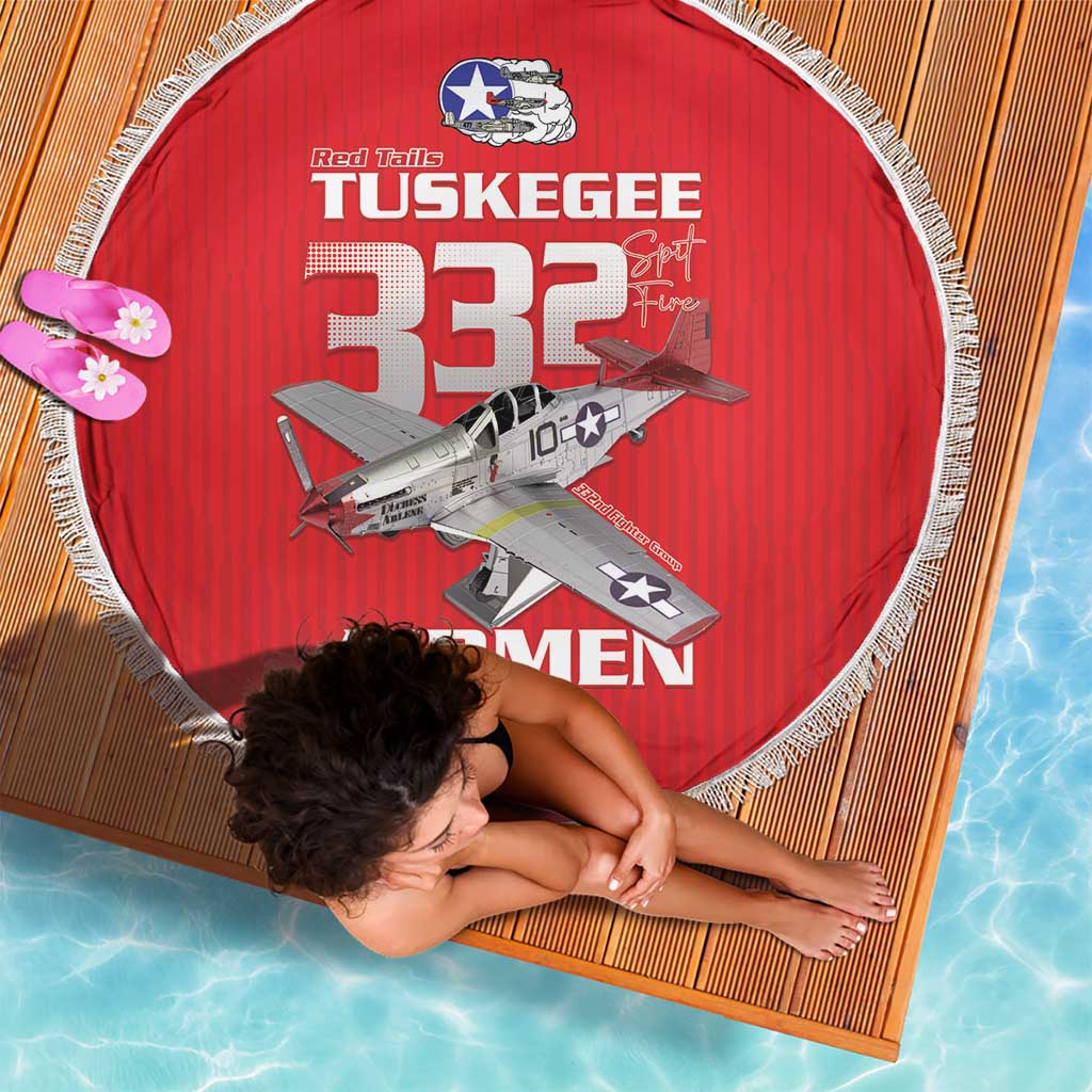 Tuskegee Red Tails Airmen Beach Blanket P-51 Mustang 332nd Fighter Group - Red - Wonder Print Shop