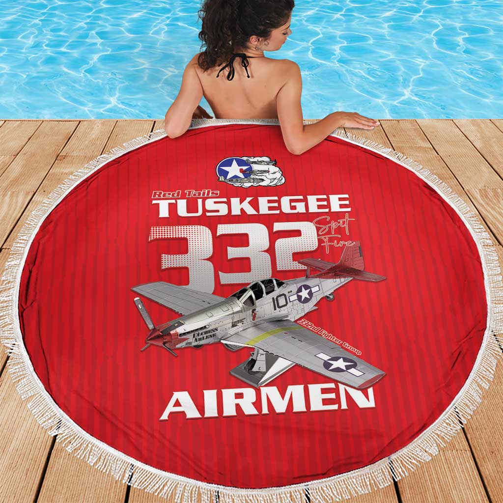 Tuskegee Red Tails Airmen Beach Blanket P-51 Mustang 332nd Fighter Group - Red - Wonder Print Shop