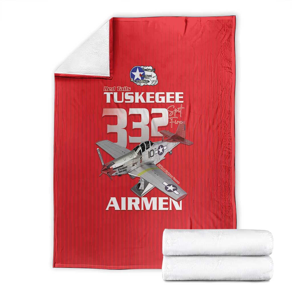 Tuskegee Red Tails Airmen Blanket P-51 Mustang 332nd Fighter Group - Red - Wonder Print Shop