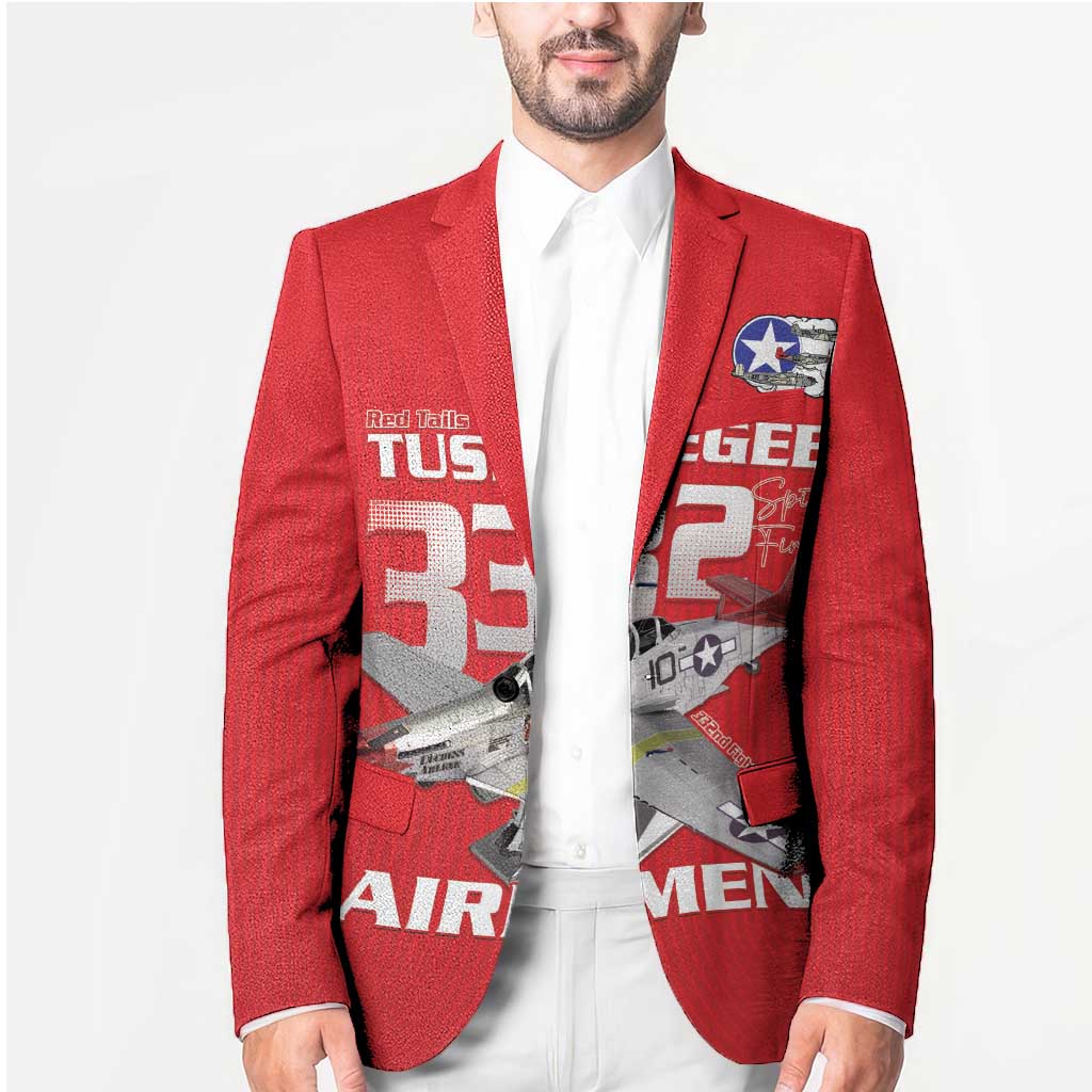 Tuskegee Red Tails Airmen Blazer P-51 Mustang 332nd Fighter Group - Red - Wonder Print Shop
