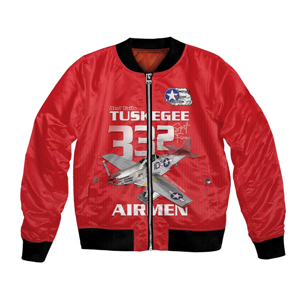 Tuskegee Red Tails Airmen Bomber Jacket P-51 Mustang 332nd Fighter Group - Red - Wonder Print Shop