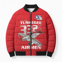 Tuskegee Red Tails Airmen Bomber Puffer Jacket P-51 Mustang 332nd Fighter Group - Red - Wonder Print Shop