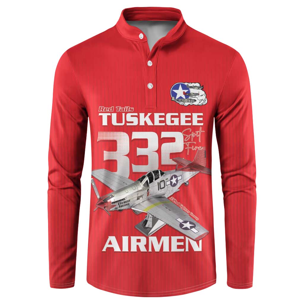 Tuskegee Red Tails Airmen Button Sweatshirt P-51 Mustang 332nd Fighter Group - Red - Wonder Print Shop