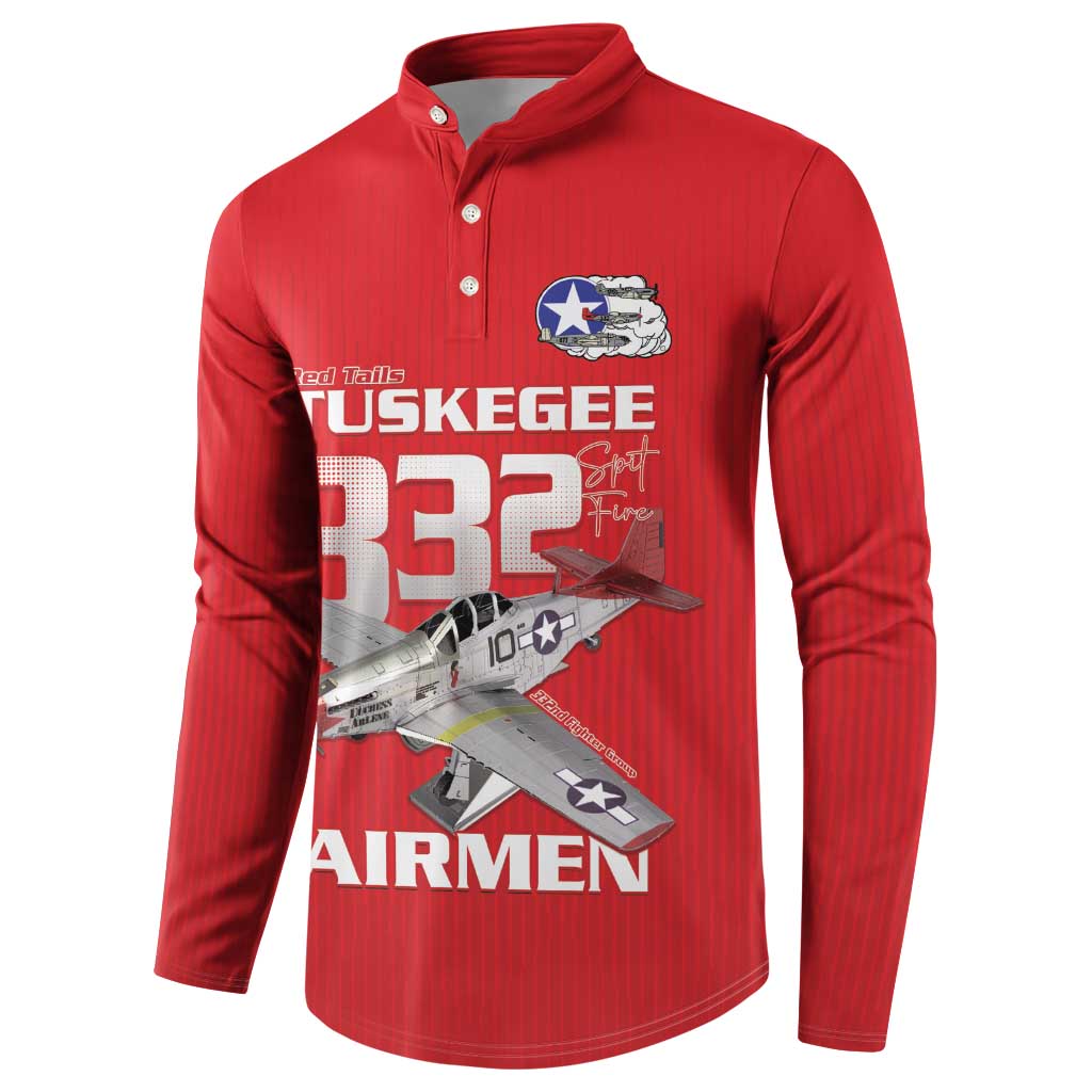 Tuskegee Red Tails Airmen Button Sweatshirt P-51 Mustang 332nd Fighter Group - Red - Wonder Print Shop