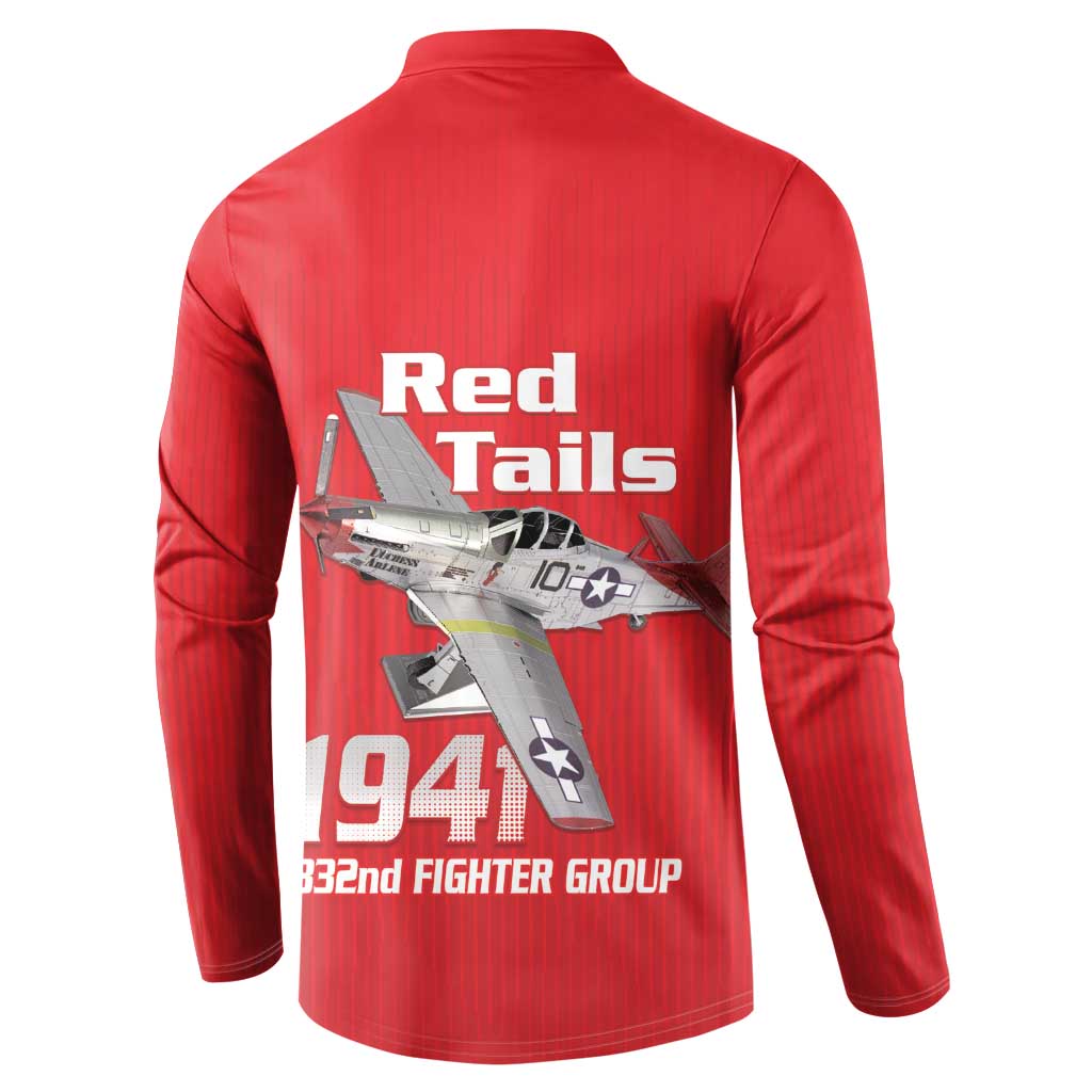 Tuskegee Red Tails Airmen Button Sweatshirt P-51 Mustang 332nd Fighter Group - Red - Wonder Print Shop
