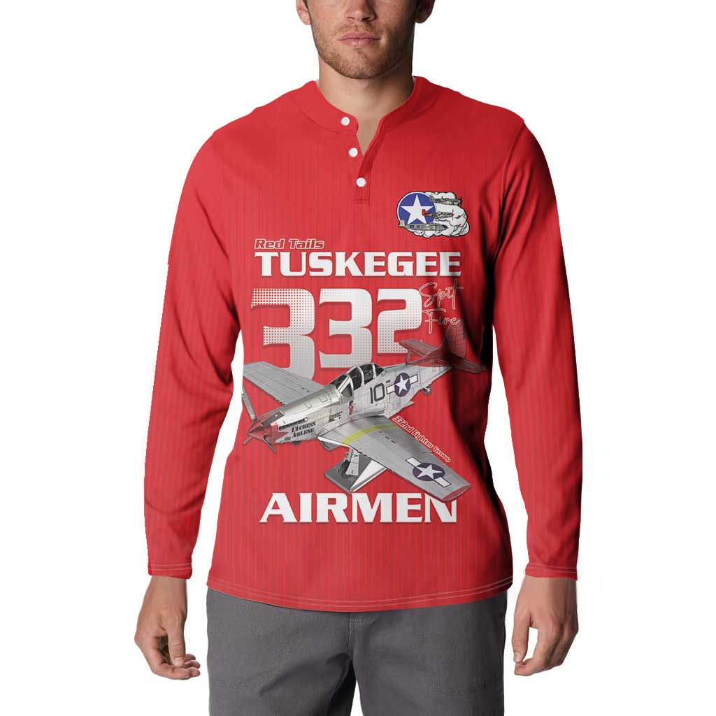 Tuskegee Red Tails Airmen Button Sweatshirt P-51 Mustang 332nd Fighter Group - Red - Wonder Print Shop