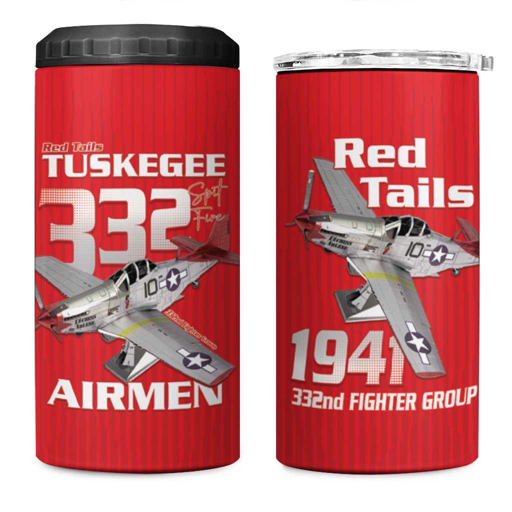 Tuskegee Red Tails Airmen 4 in 1 Can Cooler Tumbler P-51 Mustang 332nd Fighter Group - Red - Wonder Print Shop