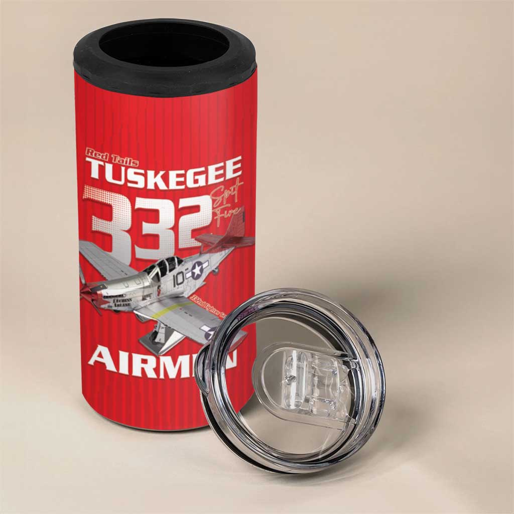 Tuskegee Red Tails Airmen 4 in 1 Can Cooler Tumbler P-51 Mustang 332nd Fighter Group - Red - Wonder Print Shop