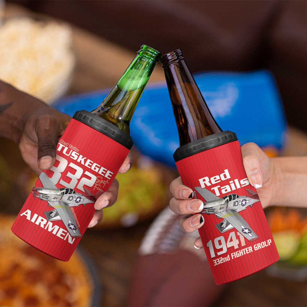 Tuskegee Red Tails Airmen 4 in 1 Can Cooler Tumbler P-51 Mustang 332nd Fighter Group - Red - Wonder Print Shop