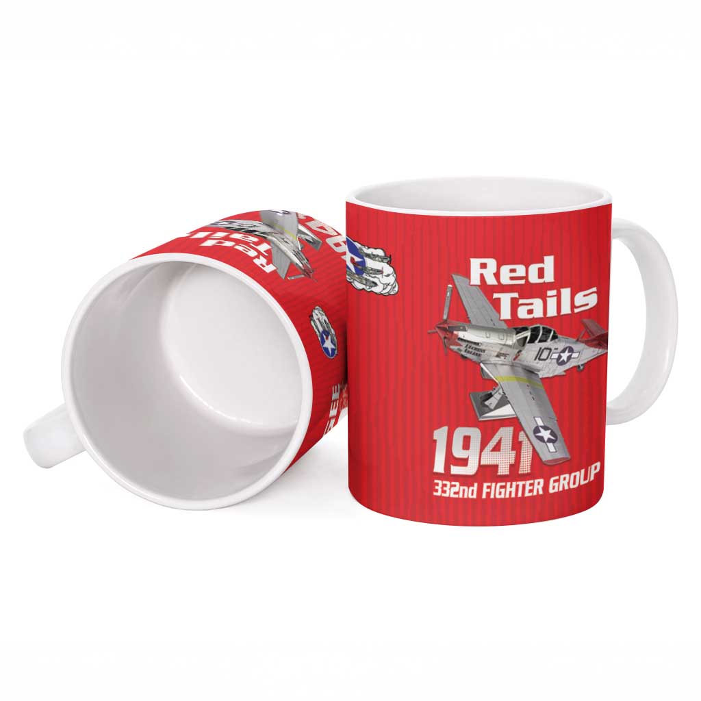 Tuskegee Red Tails Airmen Ceramic Mug P-51 Mustang 332nd Fighter Group - Red - Wonder Print Shop