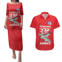 Tuskegee Red Tails Airmen Couples Matching Puletasi and Hawaiian Shirt P-51 Mustang 332nd Fighter Group - Red - Wonder Print Shop