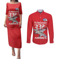 Tuskegee Red Tails Airmen Couples Matching Puletasi and Long Sleeve Button Shirt P-51 Mustang 332nd Fighter Group - Red - Wonder Print Shop