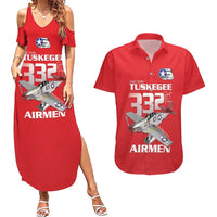 Tuskegee Red Tails Airmen Couples Matching Summer Maxi Dress and Hawaiian Shirt P-51 Mustang 332nd Fighter Group - Red - Wonder Print Shop