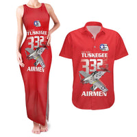 Tuskegee Red Tails Airmen Couples Matching Tank Maxi Dress and Hawaiian Shirt P-51 Mustang 332nd Fighter Group - Red - Wonder Print Shop