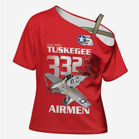 Tuskegee Red Tails Airmen Cross Shoulder Shirt P-51 Mustang 332nd Fighter Group - Red - Wonder Print Shop