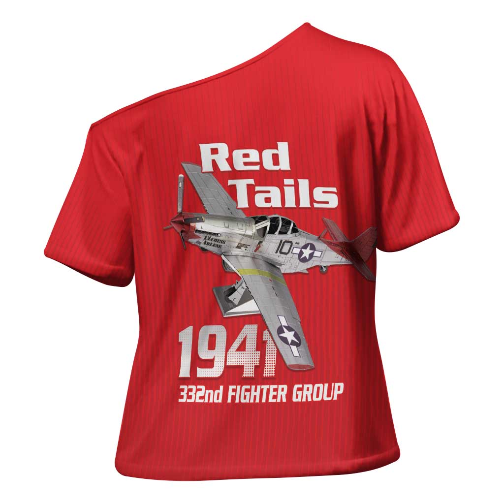 Tuskegee Red Tails Airmen Cross Shoulder Shirt P-51 Mustang 332nd Fighter Group - Red - Wonder Print Shop