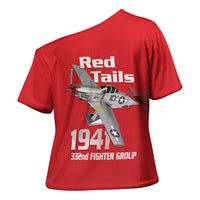 Tuskegee Red Tails Airmen Cross Shoulder Shirt P-51 Mustang 332nd Fighter Group - Red - Wonder Print Shop