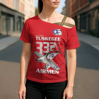 Tuskegee Red Tails Airmen Cross Shoulder Shirt P-51 Mustang 332nd Fighter Group - Red - Wonder Print Shop