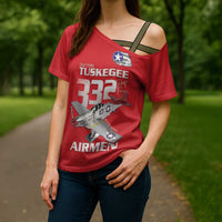 Tuskegee Red Tails Airmen Cross Shoulder Shirt P-51 Mustang 332nd Fighter Group - Red - Wonder Print Shop