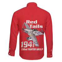 Tuskegee Red Tails Airmen Family Matching Long Sleeve Bodycon Dress and Hawaiian Shirt P-51 Mustang 332nd Fighter Group - Red - Wonder Print Shop