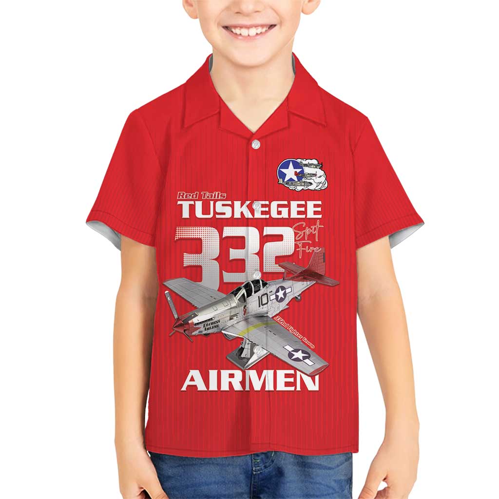 Tuskegee Red Tails Airmen Family Matching Long Sleeve Bodycon Dress and Hawaiian Shirt P-51 Mustang 332nd Fighter Group - Red - Wonder Print Shop