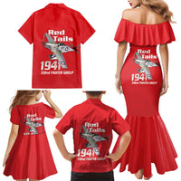 Tuskegee Red Tails Airmen Family Matching Mermaid Dress and Hawaiian Shirt P-51 Mustang 332nd Fighter Group - Red - Wonder Print Shop
