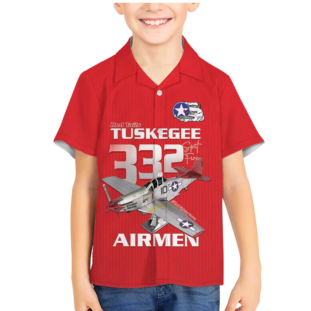Tuskegee Red Tails Airmen Family Matching Mermaid Dress and Hawaiian Shirt P-51 Mustang 332nd Fighter Group - Red - Wonder Print Shop
