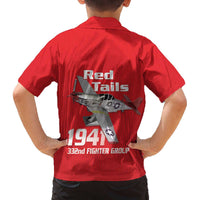 Tuskegee Red Tails Airmen Family Matching Off The Shoulder Long Sleeve Dress and Hawaiian Shirt P-51 Mustang 332nd Fighter Group - Red - Wonder Print Shop