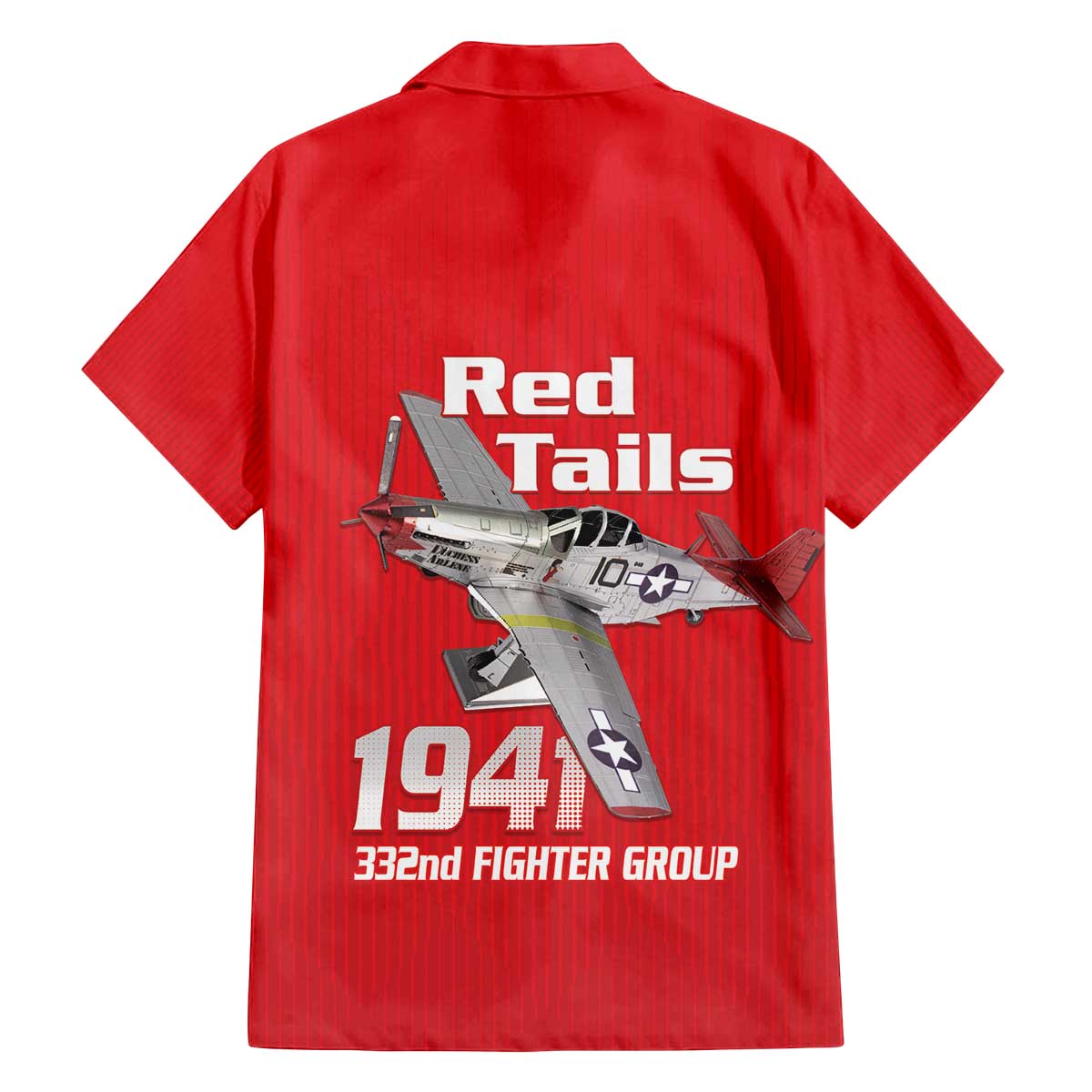 Tuskegee Red Tails Airmen Family Matching Off The Shoulder Long Sleeve Dress and Hawaiian Shirt P-51 Mustang 332nd Fighter Group - Red - Wonder Print Shop