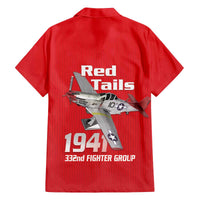 Tuskegee Red Tails Airmen Family Matching Off The Shoulder Long Sleeve Dress and Hawaiian Shirt P-51 Mustang 332nd Fighter Group - Red - Wonder Print Shop