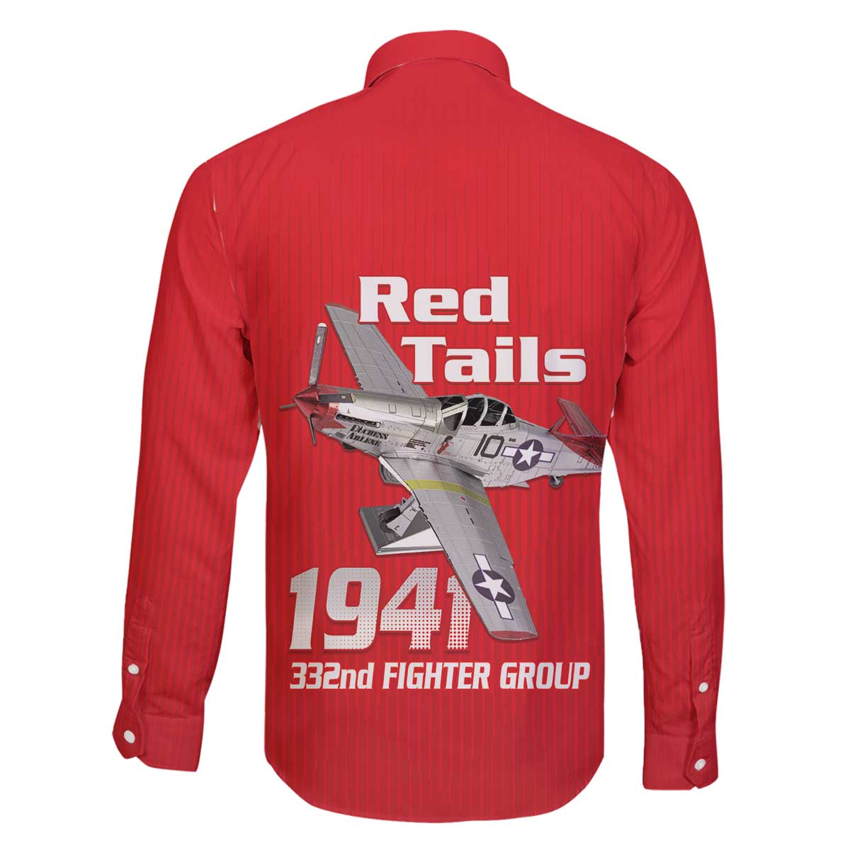 Tuskegee Red Tails Airmen Family Matching Off The Shoulder Long Sleeve Dress and Hawaiian Shirt P-51 Mustang 332nd Fighter Group - Red - Wonder Print Shop
